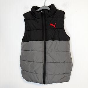 Puma Boys Zip Front Puffer Vest In Black Gray Size 5/6